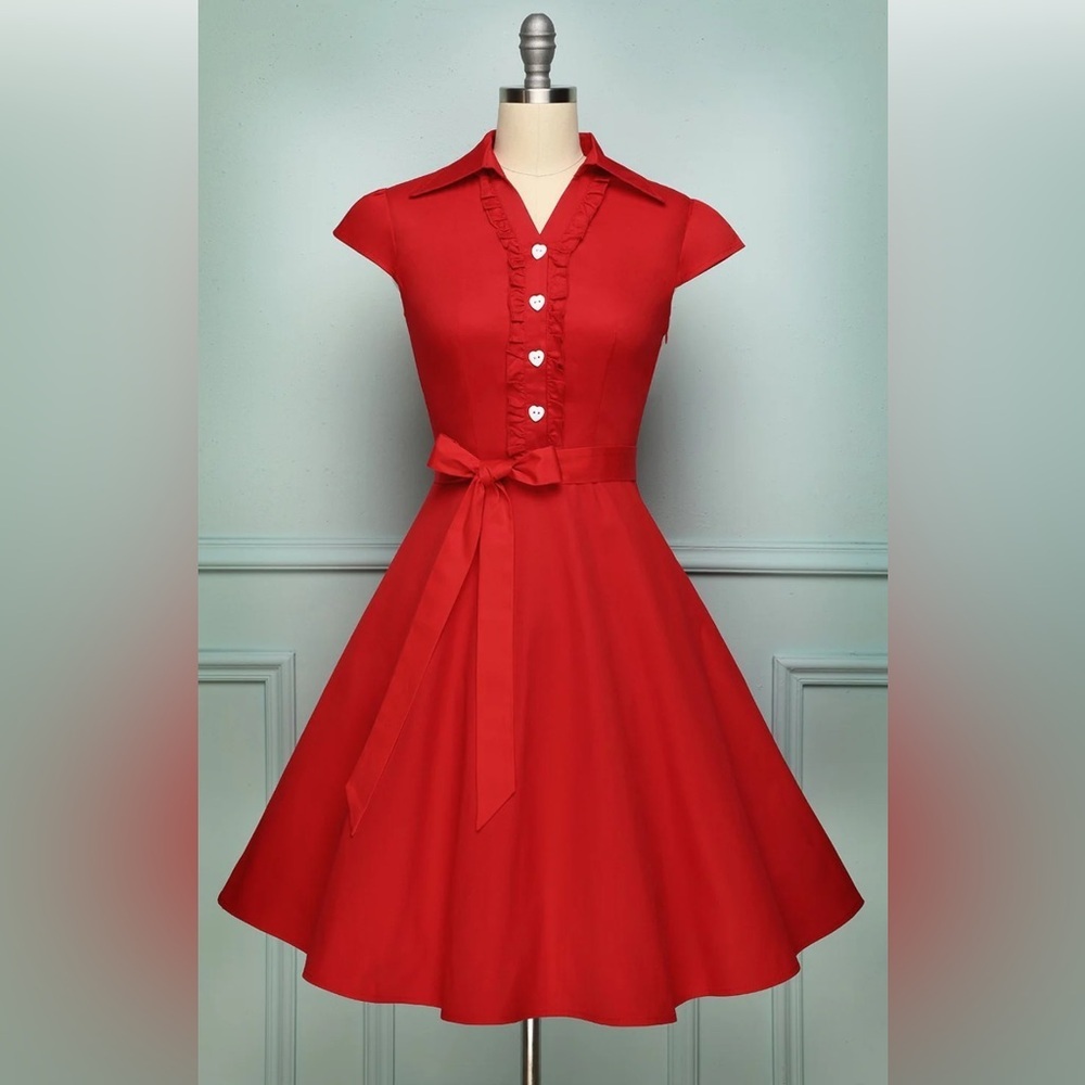 Zapaka Women's Red Vintage-style Swing 1950s Dress